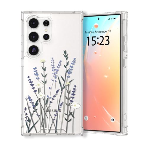 for Samsung Galaxy S23 Ultra Case, Floral Flowers Cute Clear Withe Design Aesthetic Pattern for Women Girls Slim Shockproof for S23 Ultra Phone Case, Purple Lavender - color: Purple Lavender, size: for Samsung Galaxy S23 ultra