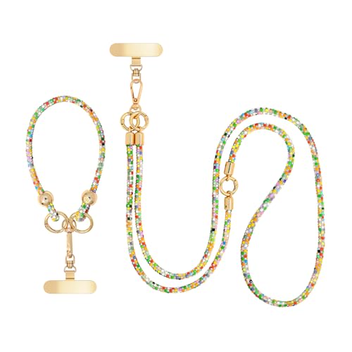Crystal Phone Strap Crossbody and Wrist Lanyard, Anti Theft Layered & Wrist Strap Cell Phone Neck for Women - color: Colour a