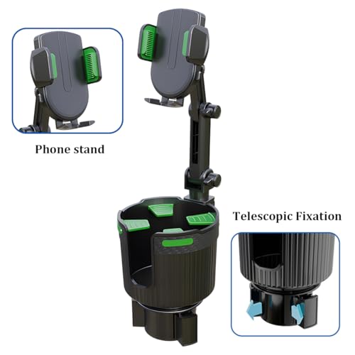 Adjustable Cup Holder Phone Mount 2-in-1 Vehicle Stand Green - color: Green
