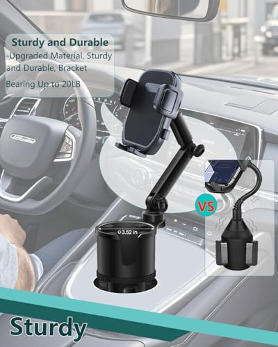 2-in-1 Cup Phone Holder for Car, 360° Adjustable Car Phone Mount - color: black