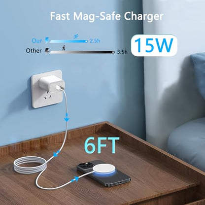 Magnetic Wireless Charger for iPhone 16,15W 6FT Fast Apple Mag-Safe Charger - color: White, size: 6FT