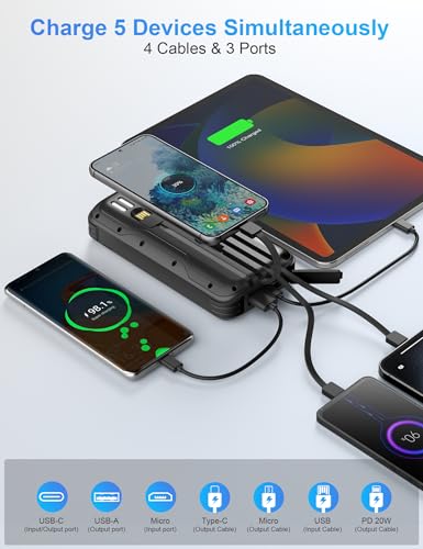 Solar Power Bank 40000mAh PD20W Fast Charging Portable Solar Charger - color: Black