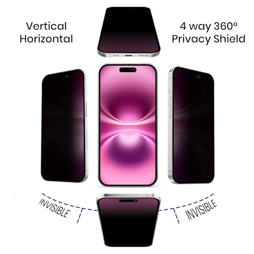 4 Way 360° Privacy Glass Screen Protector for iPhone 16 Pro, Horizontal and Vertical Anti Spy Tempered Glass Screen Film for Apple iPhone 16 Pro [6.3”] - size: iPhone 16 Pro - Gen 1