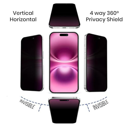 4 Way 360° Privacy Glass Screen Protector for iPhone 16 Pro, Horizontal and Vertical Anti Spy Tempered Glass Screen Film for Apple iPhone 16 Pro [6.3”] - size: iPhone 16 Pro - Gen 1