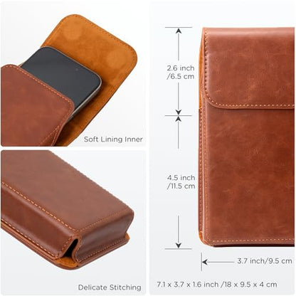 Holster for iPhone 17 Pro Max 16 Pro Max 15 Pro Max 14 Pro Max 13 Pro Max Air 16 Plus 15 Plus 14 Plus, Premium Leather Pouch with Belt Clip Phone Holster Belt Case, Brown -L - color: Brown, size: Large