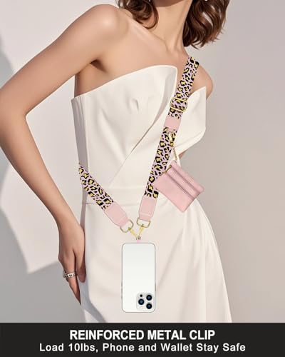Nipichsha Crossbody Phone Strap with Wallet, Clip and Go Strap for Phone - color: Pink Leopard
