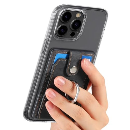 Cell Phone Card Holder with Ring Grip,Adhesive Phone Card Wallet,Black - color: Black