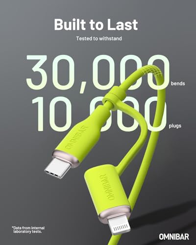 2-in-1 Silicone USB C to USB C Cable 6FT, MFi Lightning Adapter - color: C to C/Lightning Silicone Green