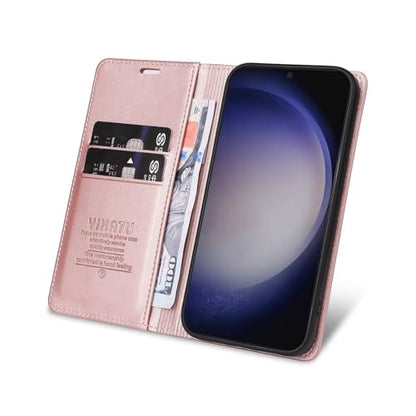 Compatible with Samsung Galaxy S24 Wallet Case PU Leather Flip Folio Case with Card Holder Magnetic Closure Shockproof Protective Phone Cover Rose Gold - color: Rose Gold, size: Samsung S24