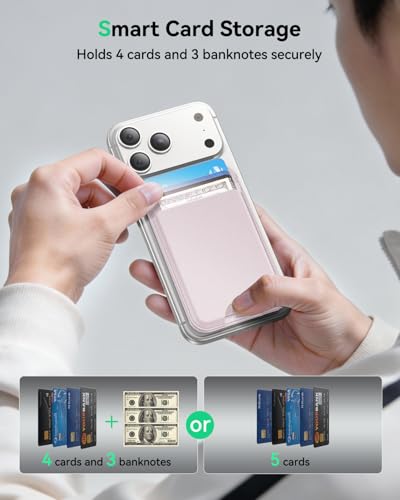 for MagSafe Wallet with Stand, 5 Card Holder, Slim Leather Magnetic Wallet for iPhone 17/16/15/14/13/12 Pro Max Plus Air Series, 3 Card Slots & 1 Cash Slot,Pink - color: Pink