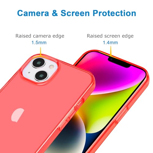 JJGoo Compatible with iPhone 14 Case Clear, Soft Shockproof Protective Slim Thin Phone Bumper Cover Transparent Phone Case, Translucent Red - color: Red