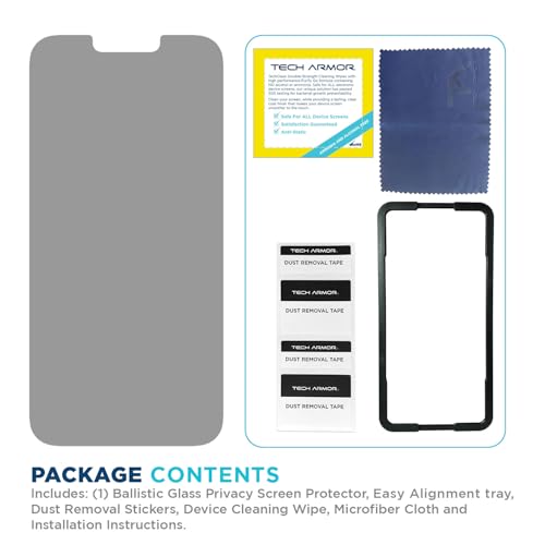 Tech Armor for Apple iPhone 16E Privacy Screen Protector, iPhone 14, 13 and 13 Pro Tempered Glass 6.1 Inch - Anti-Spy Ballistic, Case Friendly, Easy Install, Private, 9H Hardness -2 Pack - size: iPhone 14 / 13 / 13 Pro-6.1 Inch (Pack of 2)