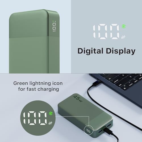 NOBIS Portable Charger 45W 20000mAh Power Bank Fast Charging - color: Green