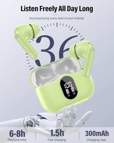 Wireless Earbuds, 2026 Bluetooth 5.4 Headphones Bass Stereo, Grass Green - color: Grass Green