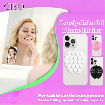 CIEO SuctionPhone Grip, Strong Silicone Suction,Strawberry Sticky Grip,Suitable for Selfies and Videos on Mirrors, Bathrooms and Smooth Surfaces, Compatible with iPhone (White) - color: White