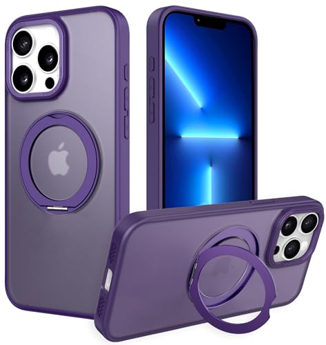 IYH 360° Rotatable Magnetic Case for iPhone, Military-Grade Shockproof Phone Cover with Matte Translucent Back (Purple, for iPhone 13 Pro) - color: Purple, size: For iPhone 13 Pro