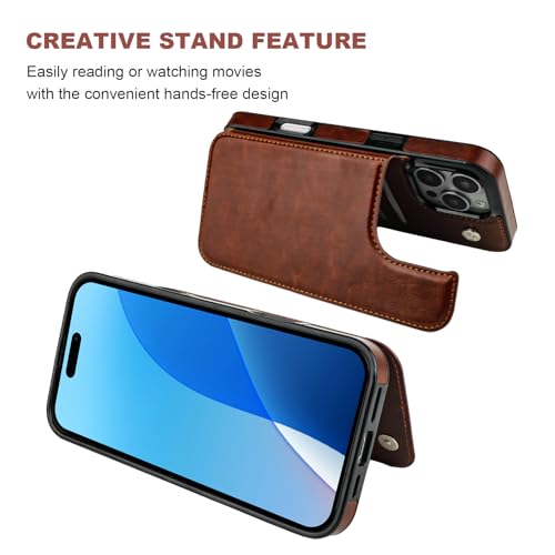 ONETOP for iPhone 16 Pro Max Wallet Case with Credit Card Holder,Brown | Kickstand,ID/Cash Holder,Case Wallet with Card Slots,Double Magnetic Clasp,Durable PU Leather Shockproof Cover for Women Men - color: Brown