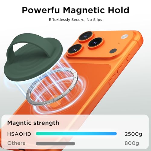 Magnetic Phone Grip Ring, Compatible with MagSafe, Upgraded Liquid Silicone for Secure Comfort, Rotating Finger Loop Ring Grip Holder for iPhone 17/16/15/14/13/12 Pro Max Plus, Alpine Green - color: Alpine Green
