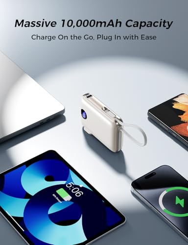 Portable Charger Power Bank 10000mAh, 45% Smaller Built-inCables & AC Plug - color: Off-White