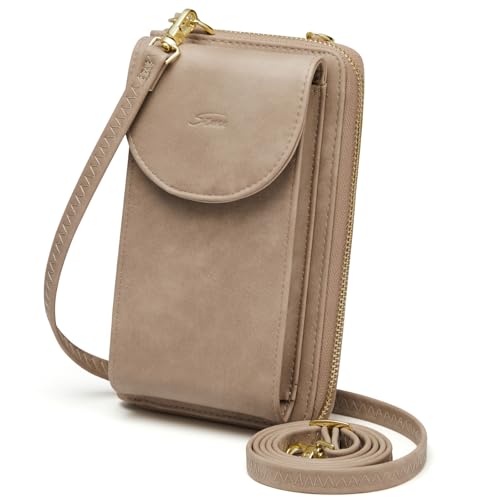 S-ZONE Small Crossbody Bags for Women Phone Purse RFID Blocking Wallet | Card Slots, Vegan Leather, Anti-theft, Multi Pockets, Detachable Adjustable Strap, Travel Eveyday Outing - color: Retro Grey