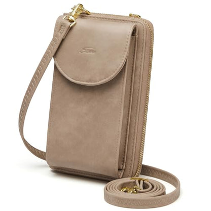 S-ZONE Small Crossbody Bags for Women Phone Purse RFID Blocking Wallet | Card Slots, Vegan Leather, Anti-theft, Multi Pockets, Detachable Adjustable Strap, Travel Eveyday Outing - color: Retro Grey