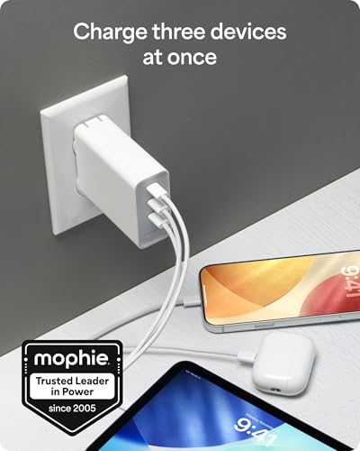 Mophie Speedport 140 GAN USB-C Charger Block - 140W Fast Wall Charger, 3× USB‑C PD Ports, Compact Foldable Prongs, Made with Recycled Materials, for Smartphones, Tablets, Headphones - style: 140W