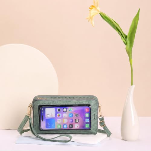 GOIACII Phone Purse Crossbody Bags for Women Small Travel Wallet Touch Screen RFID Blocking - color: A11 Green Pattern