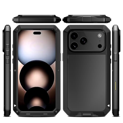 Compatiable with iPhone 17 Pro Max Case,360 Full Body Protective Cover Heavy Duty Shockproof [Tough Armour] Aluminum Alloy Metal Case with Silicone Built-in Screen Protector - Black - color: Black