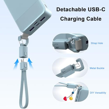 NOBIS Portable Charger 20000mAh 65W Power Bank w/Detachable Cable - color: Blue
