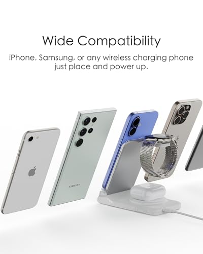 3 in 1 Charging Station for Multiple Devices,Travel Wireless Charging Station, Foldable Charger for iPhone 16/15/14/13/12/SE/11/X/8 Series,& Android Phone,& AirPods,& iWatch (Adapter Not Included)