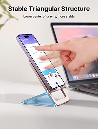JSAUX Fold-Flat Cell Phone Stand, Adjustable Desk Holder-Pink - color: Pink, size: 1-PACK