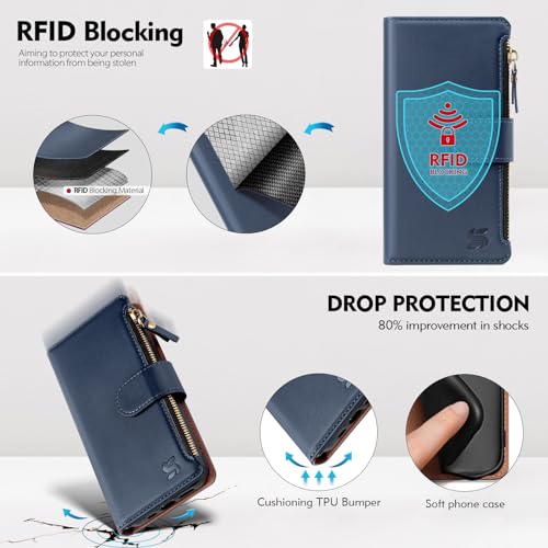 Shieldtop Compatible with Samsung Galaxy S23 5G Wallet Case with Card Holder,Women Men RFID Blocking PU Leather Flip Cover Wrist Strap Zipper Credit Card Slots,Phone Case for S23 5G 6.1",Blue - color: Blue, size: Galaxy S23 - 6.1"