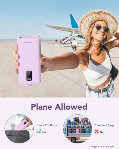 charmast Portable Charger Power Bank Built in Cables,10000mAh Battery Pack | with AC Wall Plug,LED Display & 5 Outputs,Travel Camping Essentials Slim External Phone Charger for iPhone,Samsung,Android - color: Purple