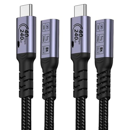 USB C Extension Cable 240W 3.3FT, 2 Packs, 40G Data Transfer - size: 3 ft