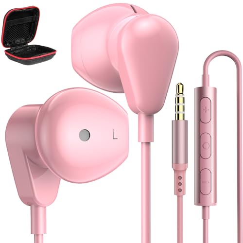 Jelanry 3.5mm Earbuds with Microphone Wired Headphones for Laptop PC, Pink - color: Pink