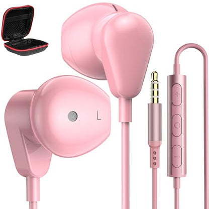 Jelanry 3.5mm Earbuds with Microphone Wired Headphones for Laptop PC, Pink - color: Pink