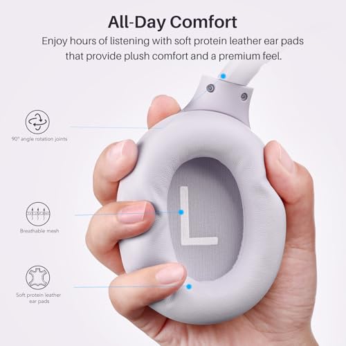 TOZO HT3 Hybrid Noise Cancelling Wireless Headphones, 90H Over Ear Headset - color: Light Purple