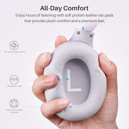 TOZO HT3 Hybrid Noise Cancelling Wireless Headphones, 90H Over Ear Headset - color: Light Purple