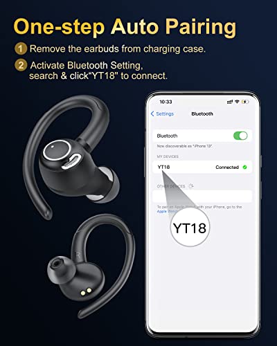 Wireless Earbuds, Bluetooth 5.4 Headphones Sport Over Ear Buds With ENC Mic - color: Black