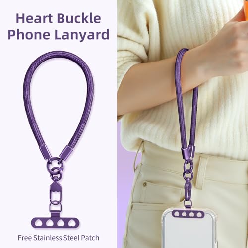 Phone Wrist Strap Lanyard Hand Wristlet with 360° Rotating Clip Stainless Steel Tether Buckle Finger Grip Strong Durable Anti-Tangle Universal for iPhone Camera Keychain Travel Dark Purple - color: Dark Puple