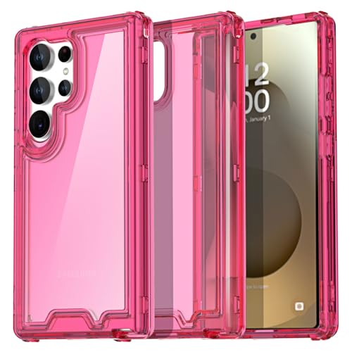 AICase for Samsung Galaxy S25 Ultra Case Clear,Heavy Duty Durable 3-Layer Crystal Transparent [Not Yellowing][Military Grade Drop Protection] Shockproof/DropProof Protective for S25 Ultra 6.9" 2025_3 - color: Hot Pink 3 in 1, size: Samsung Galaxy S25 Ultr