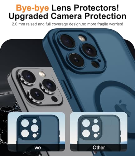 Magnetic Case for iPhone 16 Pro Case with Screen Protector+Wrist Strap | Compatible with MagSafe,Full Camera Protection,Slim Translucent Matte Phone Cover,Deep Blue - color: Deep Blue