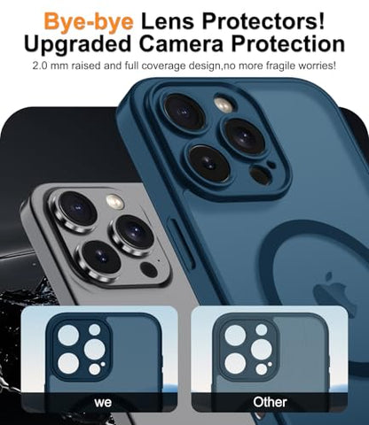 Magnetic Case for iPhone 16 Pro Case with Screen Protector+Wrist Strap | Compatible with MagSafe,Full Camera Protection,Slim Translucent Matte Phone Cover,Deep Blue - color: Deep Blue