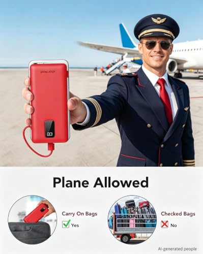charmast Portable Charger Power Bank 10000mAh with Built-in AC Wall Plug - color: Red