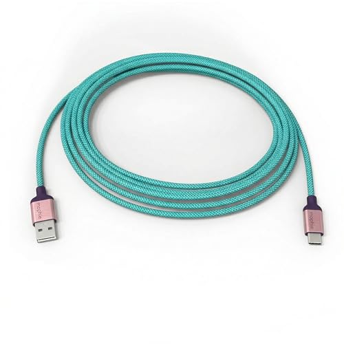 Mophie Charge Stream USB-A to USB-C 2.0 1m/3ft Cable - Premium Braided Nylon Charging Cord Compatible with iPhone 17/16/15, iPad Pro, MacBook, AirPods, Enduraflex Silicone, Teal/Purple/Pink - size: 3 feet, style: USB-A to USB-C Teal/Purple/Pink