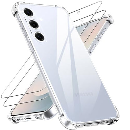 Phone Case for Samsung Galaxy S26 FE Clear Case with 2 Pack Built-in Screen Protector,Shockproof Soft TPU Bumper and Hard PC Back Case,Non-Yellowing,Drop Protection,Slim Fit Cover Case - color: Samsung Galaxy S26 FE