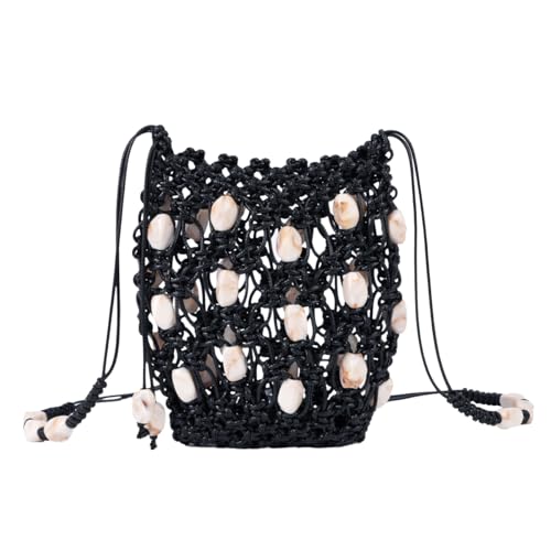 Boho Beaded Small Crossbody Bag for Women, Lightweight Crochet Cell Phone Purse with Adjustable Strap Crossbody Phone Purse - color: Black