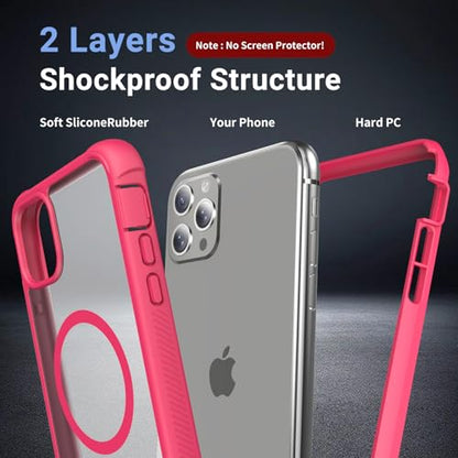 jaroco Magnetic for iPhone 11 Pro Max Case Heavy Duty Protection Rose | Compatible with MagSafe,Military Grade Drop Protection,Translucent Matte,Non-Slip,Shockproof 2-Layer Durable Bumper Case - color: Rose, size: iPhone 11 Pro Max