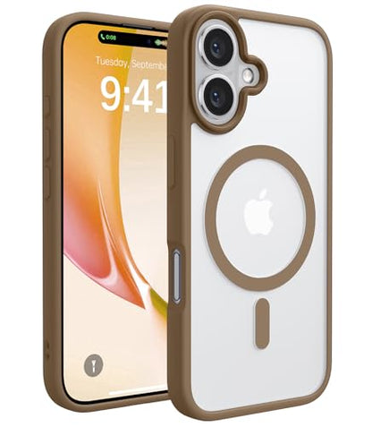 CAHEJILU Magnetic for iPhone 16 Case,[Compatible with MagSafe][Military Grade Drop Protection] Anti-Fingerprint Translucent Matte Shockproof Protective Case for iPhone 16 Phone Case 6.1",Brown - color: Brown