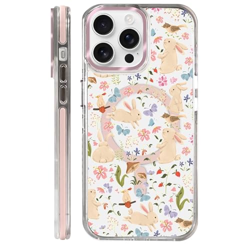 Clear Magnetic Case for iPhone 14 Pro, Slim Anti-Yellow Transparent Cover, Military Grade Protection, Phone Cases for iPhone 14 Pro, Spring Bunny Bird Garden - color: Spring Bunny Bird Garden, size: Iphone 14 Pro